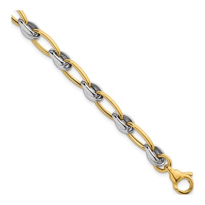 14K Two-Tone Gold Fancy Oval Link Bracelet