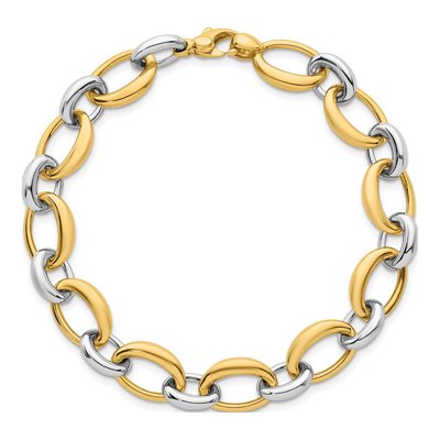 14K Two-Tone Gold Fancy Oval Link Bracelet – view 5