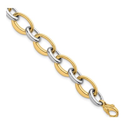 14K Two-Tone Gold Fancy Oval Link Bracelet