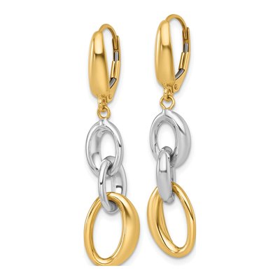 14K Two-Tone Gold Oval Link Leverback Earrings – view 2