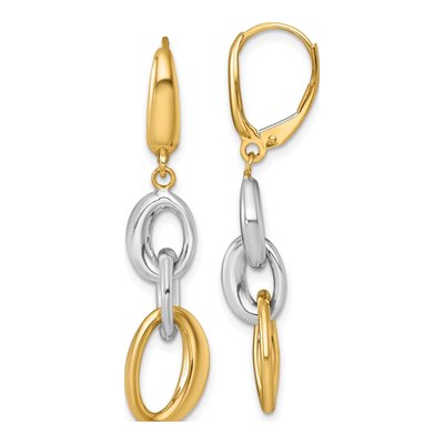 14K Two-Tone Gold Oval Link Leverback Earrings
