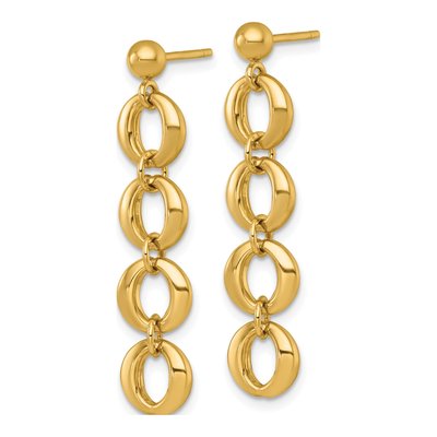 14K Yellow Gold Fancy Circle Link Dangle Earrings – view 3