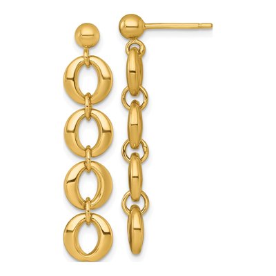14K Yellow Gold Fancy Circle Link Dangle Earrings