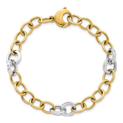 14K Two-Tone Gold Fancy Circle Cable Bracelet – view 5