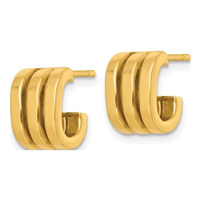14K Yellow Gold 11mm 3-Row J- Hoop Earrings – view 3
