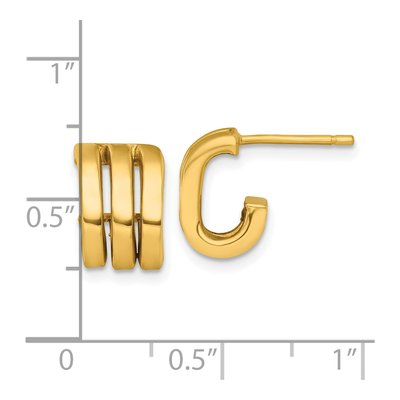 14K Yellow Gold 11mm 3-Row J- Hoop Earrings – view 4