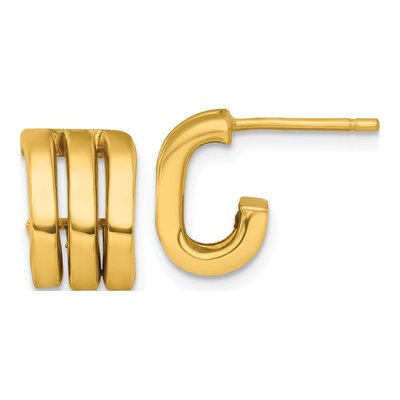 14K Yellow Gold 11mm 3-Row J- Hoop Earrings