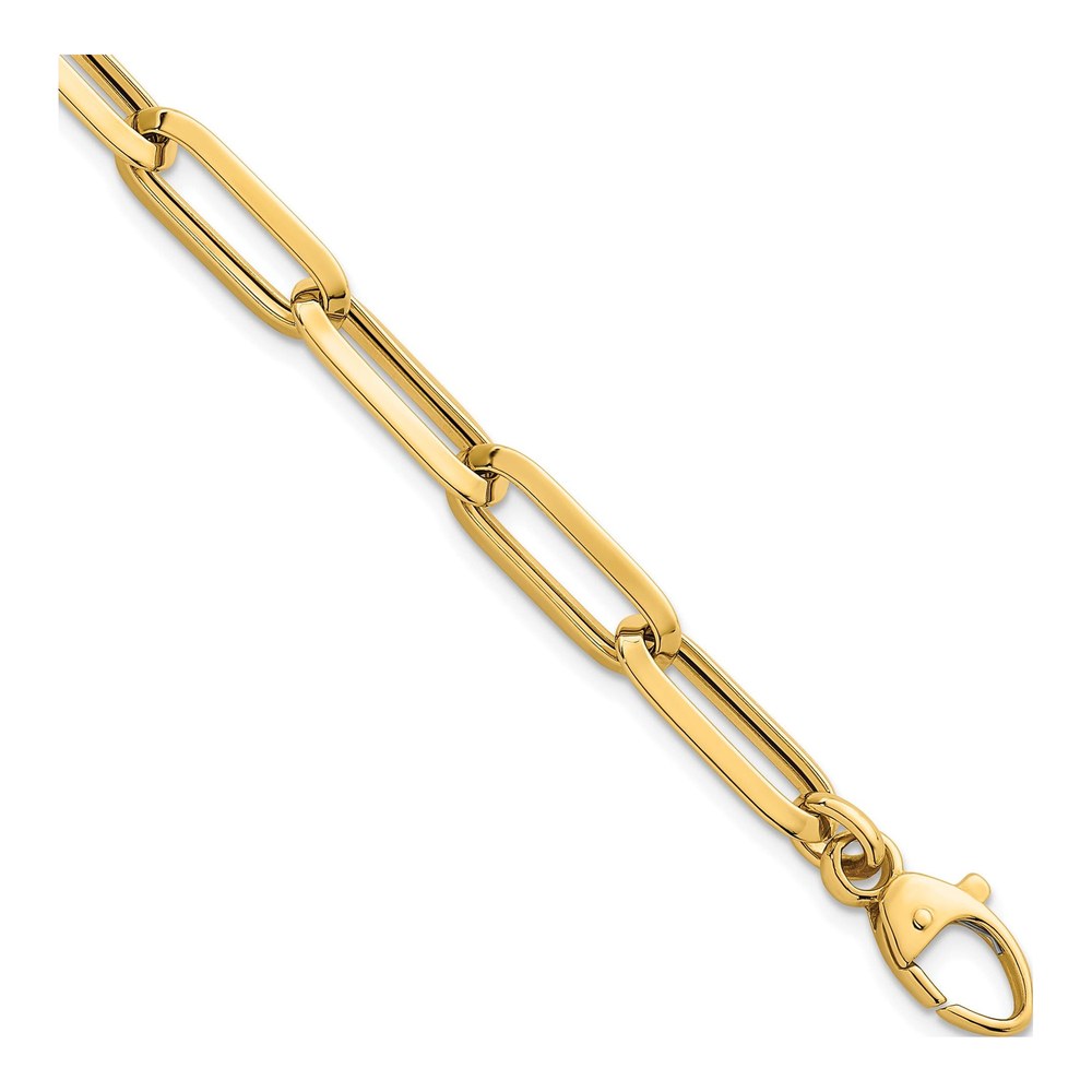 14K Polished 7mm Paperclip Link Chain 7.5 Inch Bracelet with Lobster Clasp