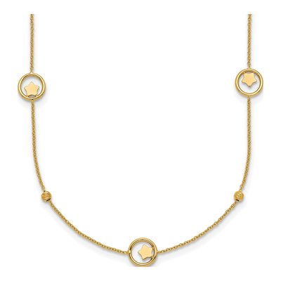 14K Yellow Gold Star Circle Station Necklace