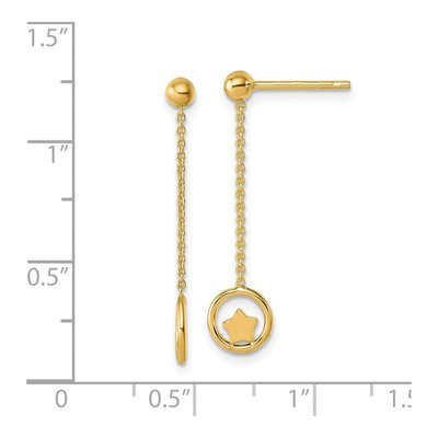 14K Yellow Gold Star Circle Dangle Earrings – view 3