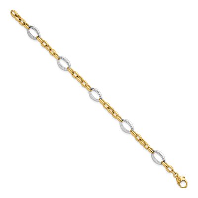 14K Two-Tone Gold 8.6mm Oval Cable Link Chain Bracelet – view 3