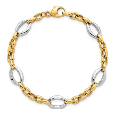 14K Two-Tone Gold 8.6mm Oval Cable Link Chain Bracelet – view 5