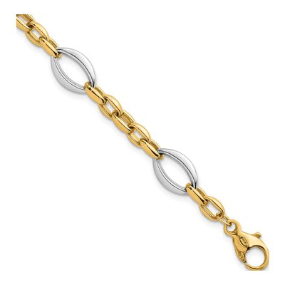 14K Two-Tone Gold 8.6mm Oval Cable Link Chain Bracelet