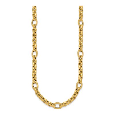 14K Yellow Gold Textured Rolo Oval Fancy Necklace – view 3