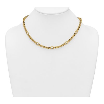 14K Yellow Gold Textured Rolo Oval Fancy Necklace – view 4