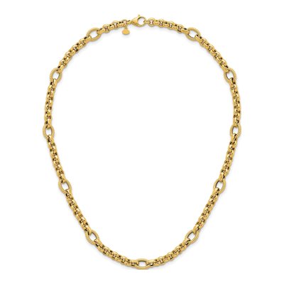 14K Yellow Gold Textured Rolo Oval Fancy Necklace – view 5
