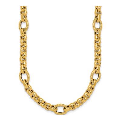 14K Yellow Gold Textured Rolo Oval Fancy Necklace