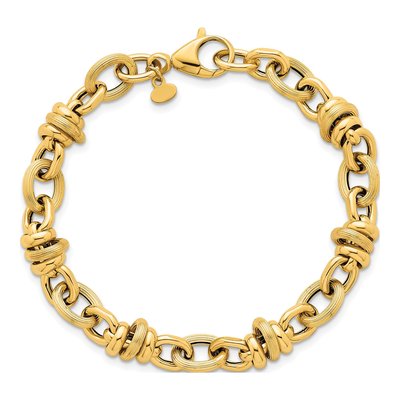 14K Yellow Gold 8.3mm Round Oval Fancy Link Chain Bracelet – view 5