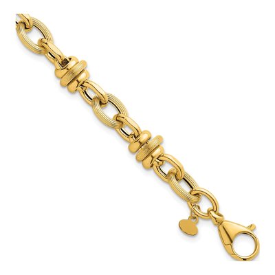14K Yellow Gold 8.3mm Round Oval Fancy Link Chain Bracelet