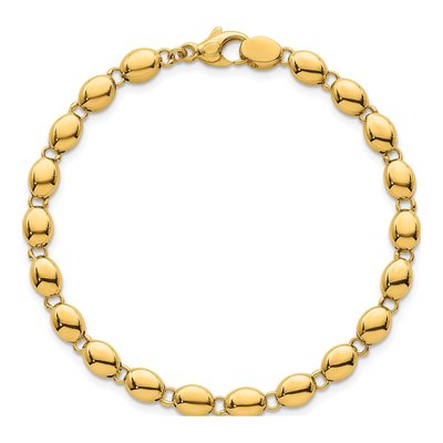 14K Yellow Gold 5.25mm Beaded 7.5-Inch Round Link Chain Bracelet – view 5