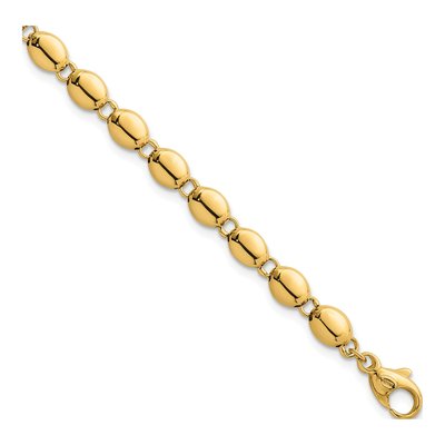14K Yellow Gold 5.25mm Beaded 7.5-Inch Round Link Chain Bracelet