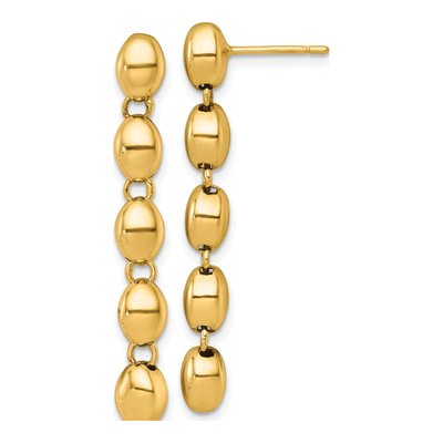 14K Yellow Gold Oval Beaded Dangle Earrings