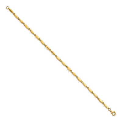 14K Yellow Gold 3mm Beaded Fancy Bar Link Chain Bracelet – view 3