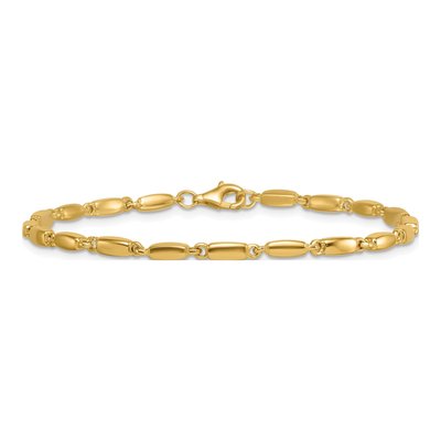 14K Yellow Gold 3mm Beaded Fancy Bar Link Chain Bracelet – view 4