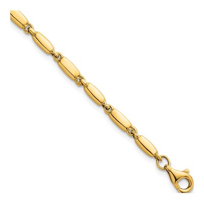 14K Yellow Gold 3mm Beaded Fancy Bar Link Chain Bracelet