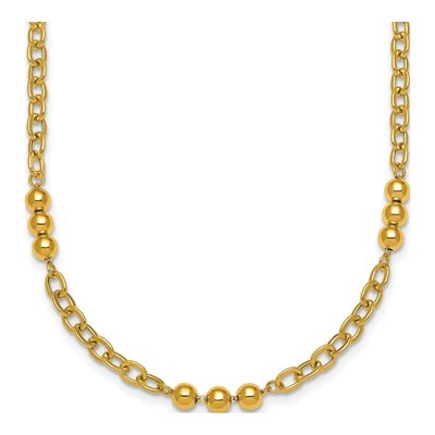 14K Yellow Gold Beaded Cable Link Necklace