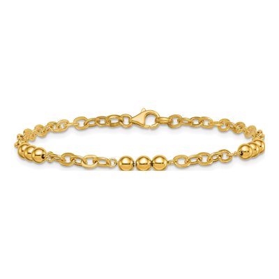 14K Yellow Gold 3.5mm Beaded Cable Link Chain Bracelet – view 4