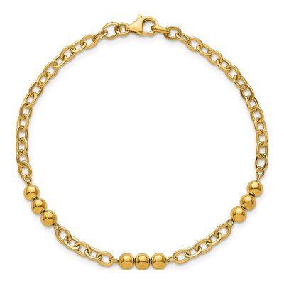 14K Yellow Gold 3.5mm Beaded Cable Link Chain Bracelet – view 5