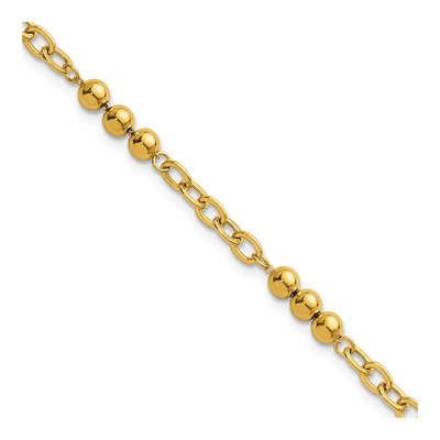 14K Yellow Gold 3.5mm Beaded Cable Link Chain Bracelet