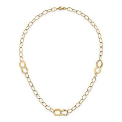 14K Yellow Gold Fancy Oval Link 3-Station Necklace – view 5