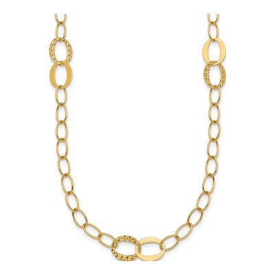 14K Yellow Gold Fancy Oval Link 3-Station Necklace
