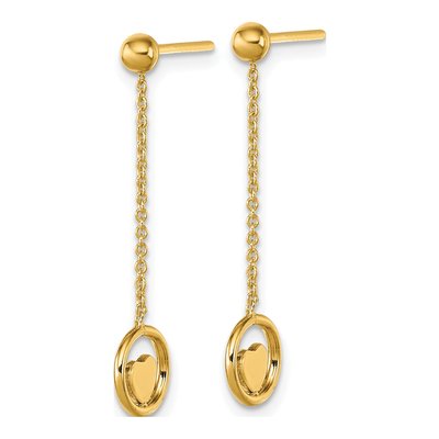 14K Yellow Gold Heart Circle Dangle Earrings – view 3