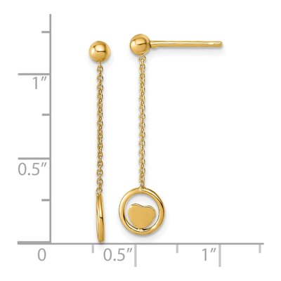 14K Yellow Gold Heart Circle Dangle Earrings – view 4