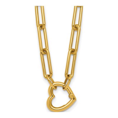 14K Yellow Gold Heart Paperclip Necklace