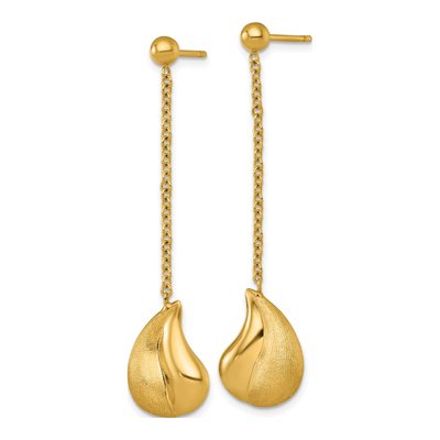 14K Yellow Gold Curved Teardrop Dangle Earrings – view 3