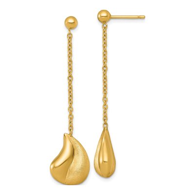 14K Yellow Gold Curved Teardrop Dangle Earrings