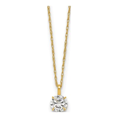 14K Yellow Gold CZ Solitaire Necklace