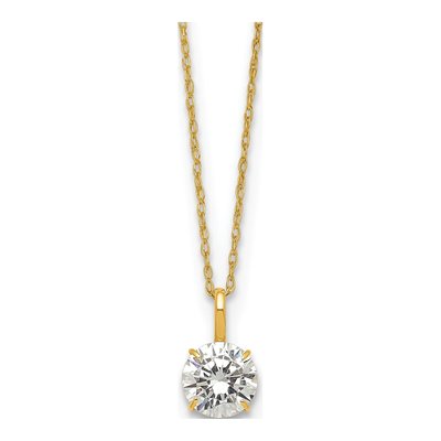 14K Yellow Gold CZ Round Solitaire Necklace