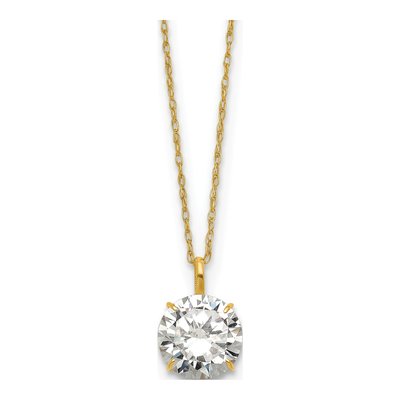14K Yellow Gold CZ Round Solitaire Necklace