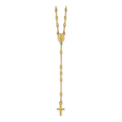 14K Yellow Gold Cross Miraculous Medal Rosary Necklace