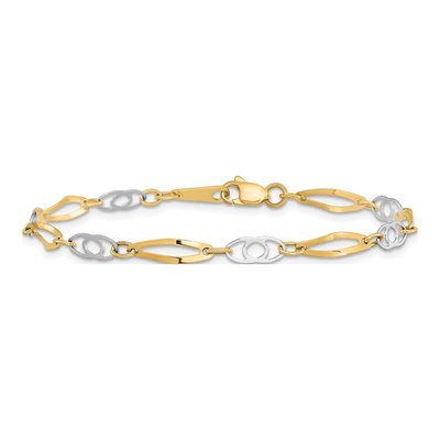 14K Two-Tone Gold 4mm Semi-Solid Fancy Link Chain Bracelet – view 4