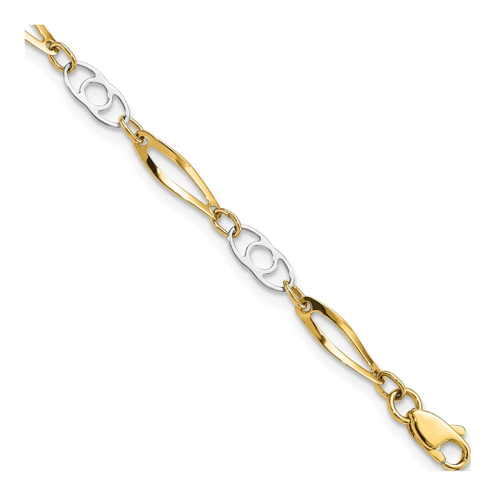 14K Two-Tone Gold 4mm Semi-Solid Fancy Link Chain Bracelet