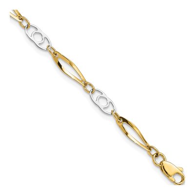 14K Two-Tone Gold 4mm Semi-Solid Fancy Link Chain Bracelet