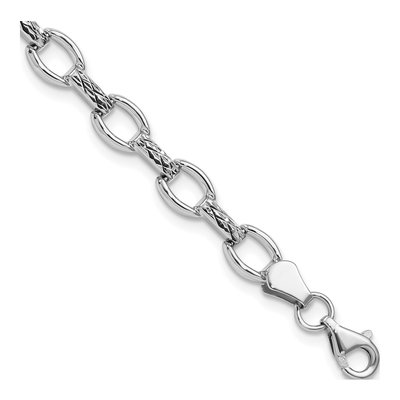 14K White Gold 6mm Hollow Diamond-Cut Fancy Link Chain Bracelet