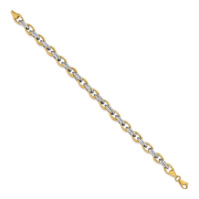 14K Two-Tone Gold 7mm Hollow Fancy Link Chain Bracelet – view 3