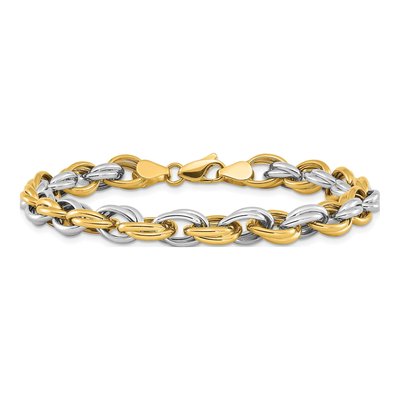 14K Two-Tone Gold 7mm Hollow Fancy Link Chain Bracelet – view 4
